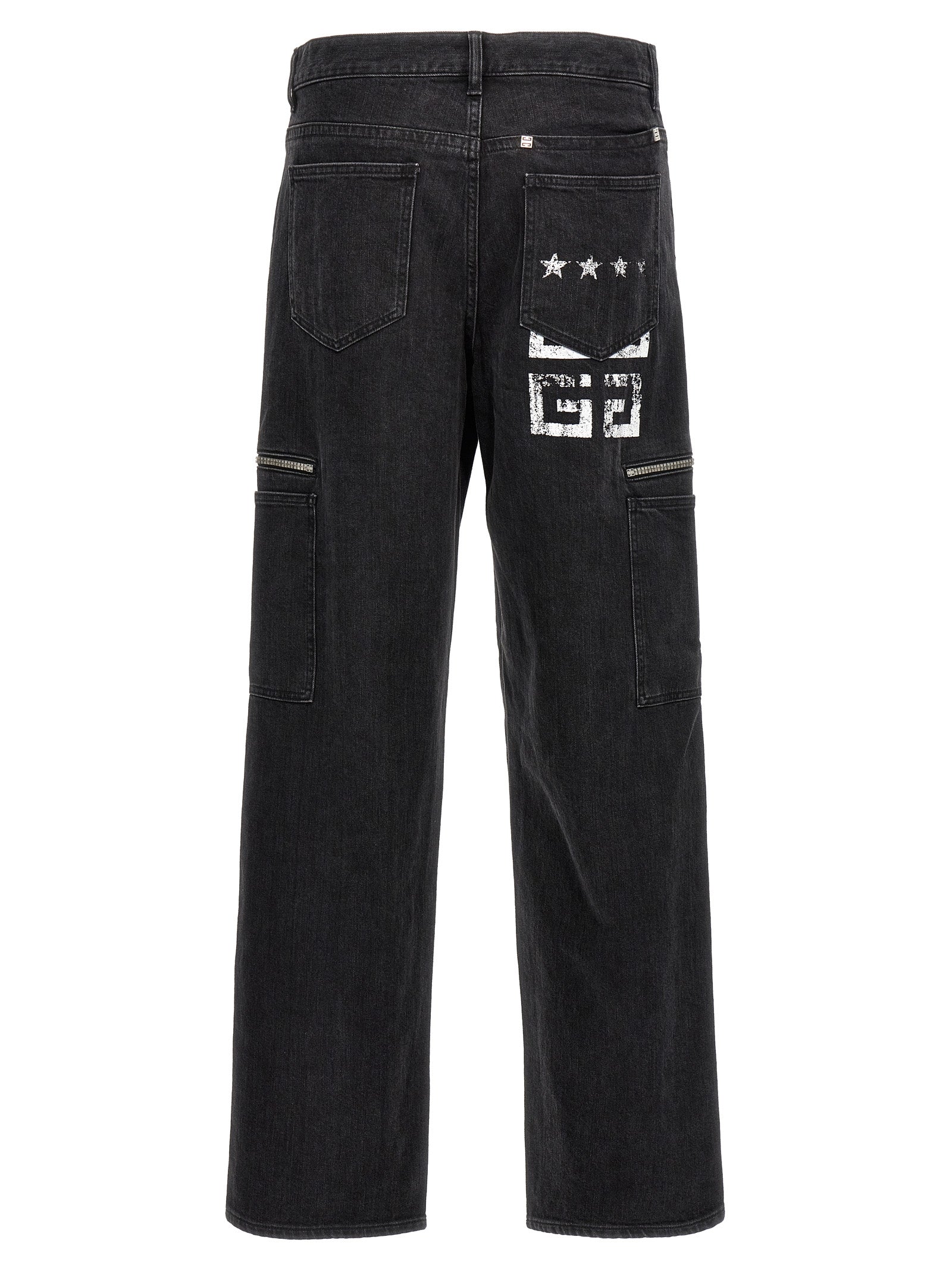 Jeans en denim noir Givenchy en coton, coupe classique, visibles détails de couture et taille à la mode.