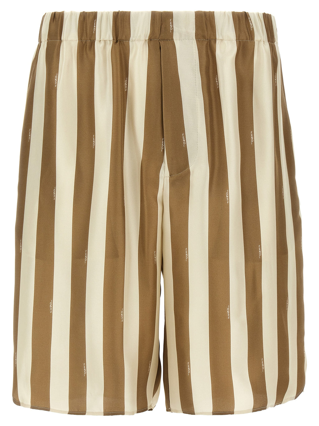 Shorts Bermuda en soie beige de la marque Fendi, avec coupe élégante et détails sophistiqués visibles sur l'image.