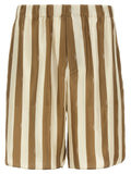 Shorts Bermuda en soie beige de la marque Fendi, avec coupe élégante et détails sophistiqués visibles sur l'image.
