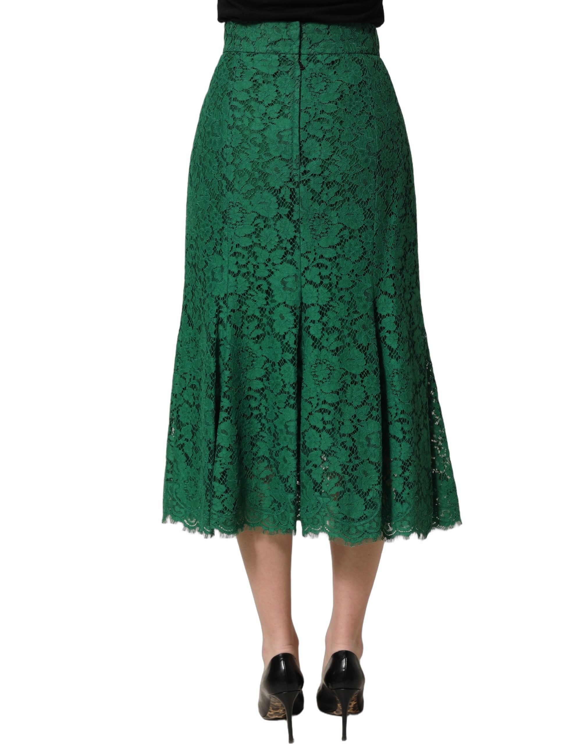 Jupe midi sirène en dentelle verte à taille haute de Dolce & Gabbana, élégante et sophistiquée.