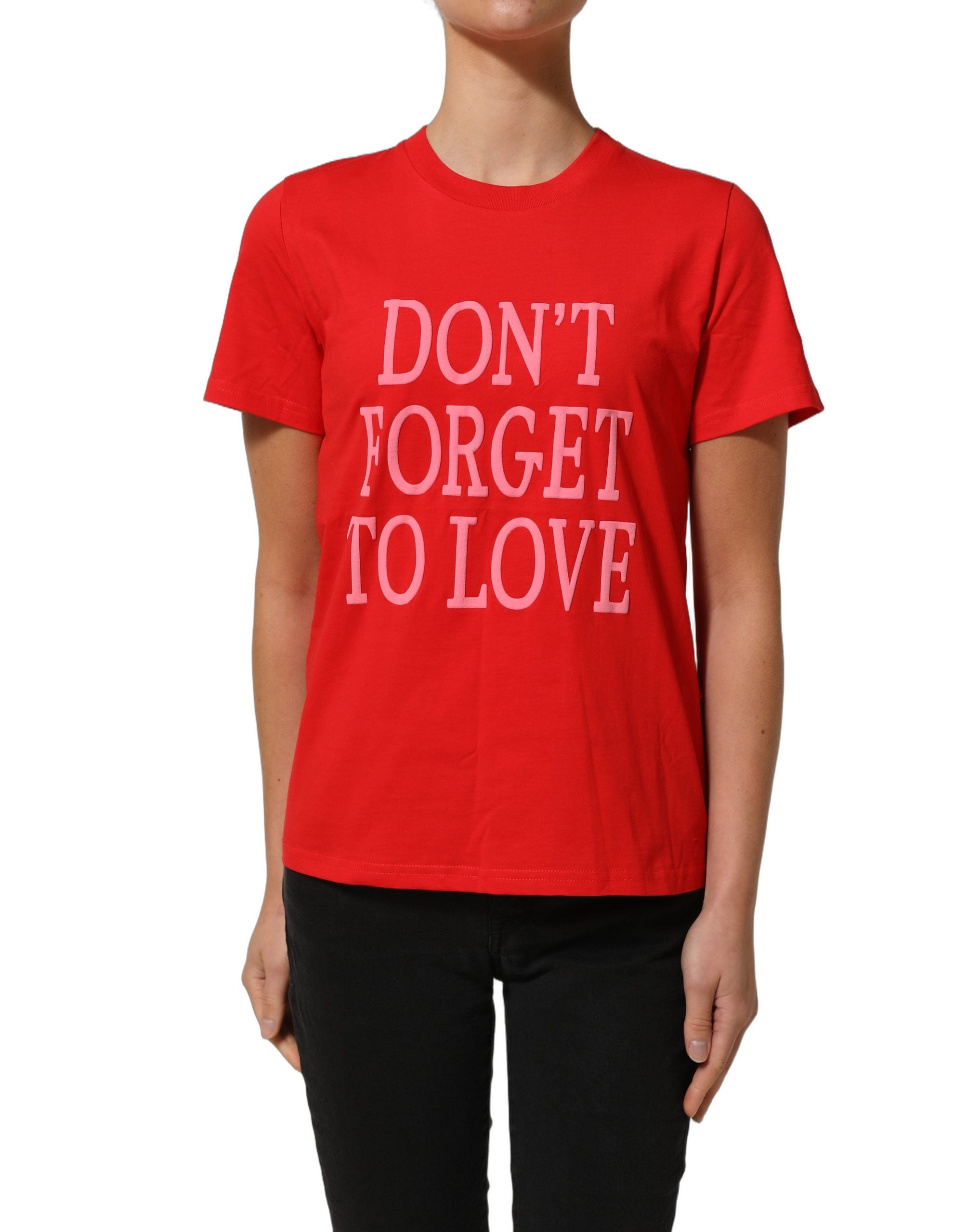 T-shirt en jersey de coton rouge à graphismes Dolce & Gabbana avec col rond, mode élégante et décontractée.