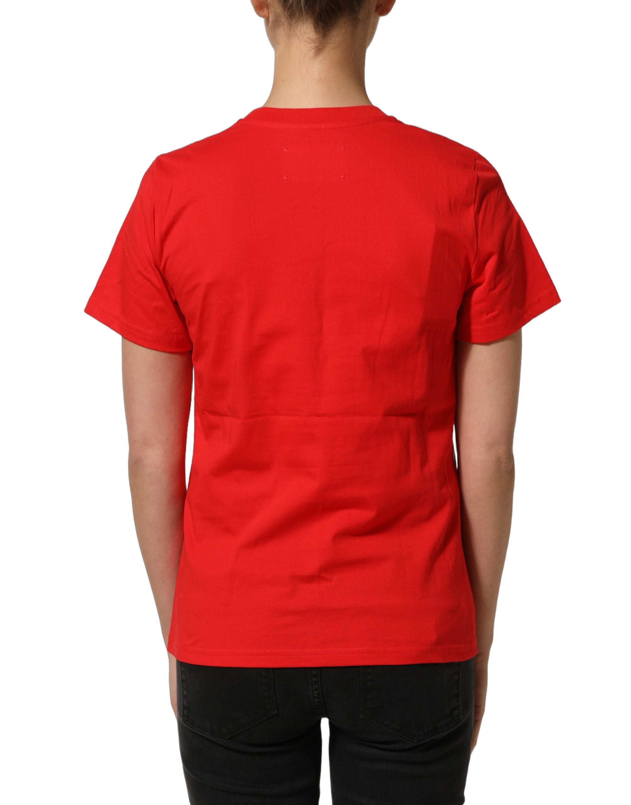 T-shirt en jersey de coton rouge avec graphique Dolce & Gabbana, col rond, style élégant et décontracté.