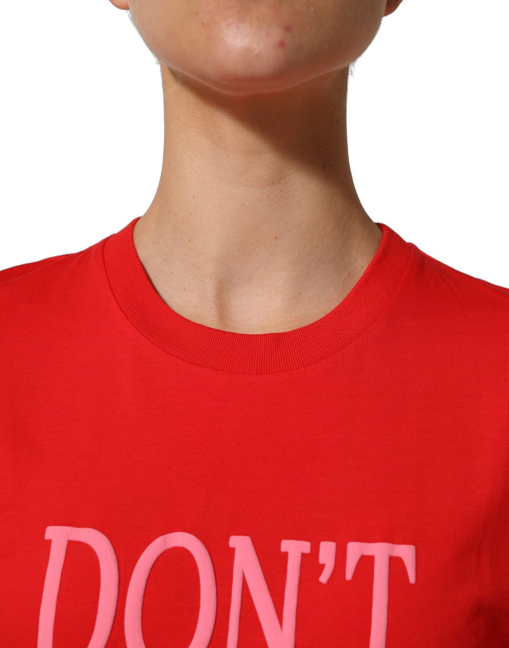 T-shirt en jersey de coton rouge à graphique, col rond, de la marque Dolce & Gabbana, vue de face.