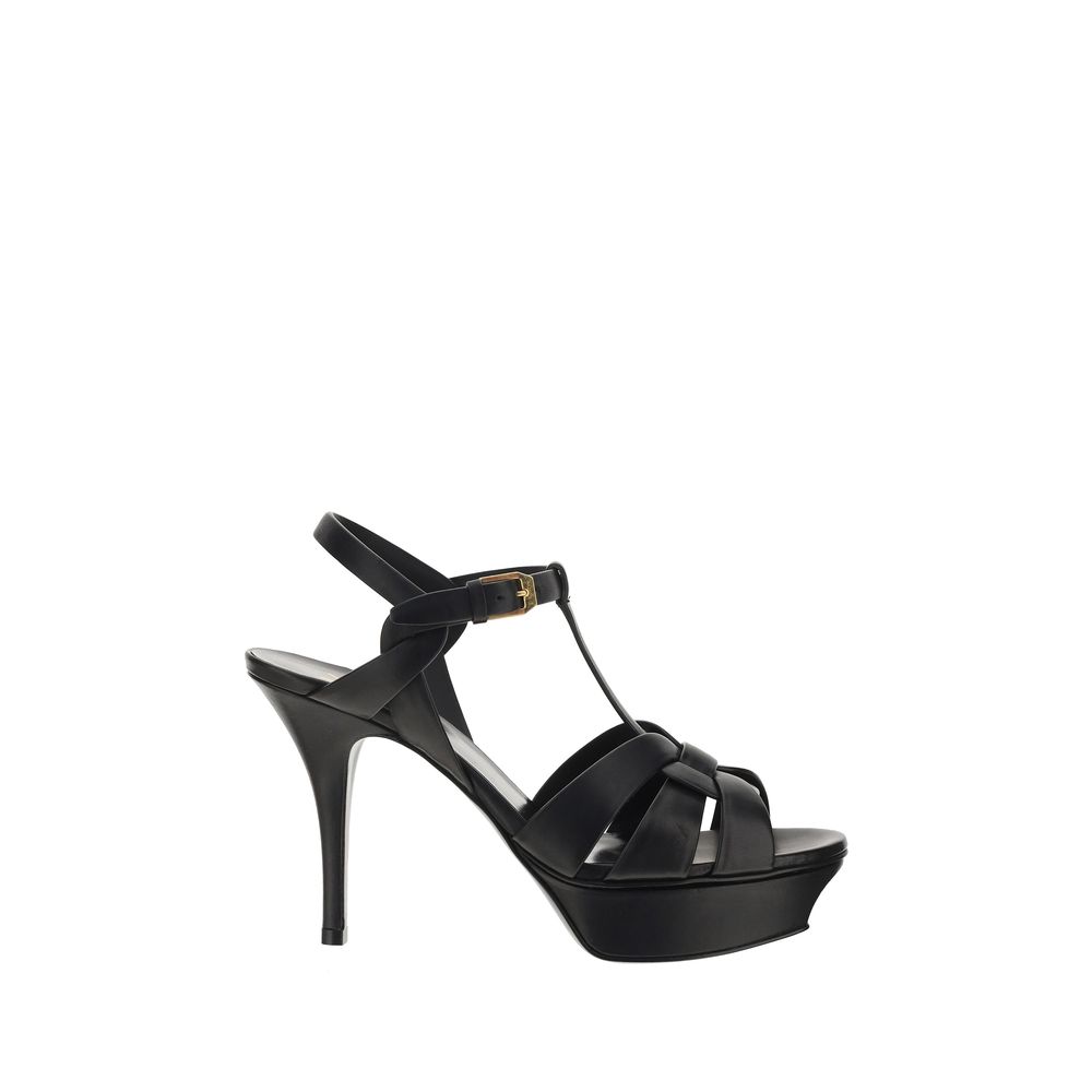 Saint Laurent Plateau-Sandalen aus schwarzem Kalbsleder Bos Taurus
