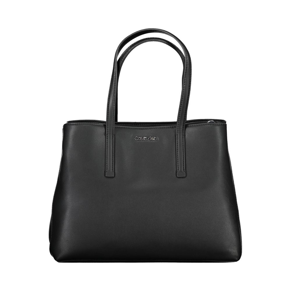 Sac à main en polyester noir pour femmes de Calvin Klein, élégant et tendance, avec poignées et détails sophistiqués.