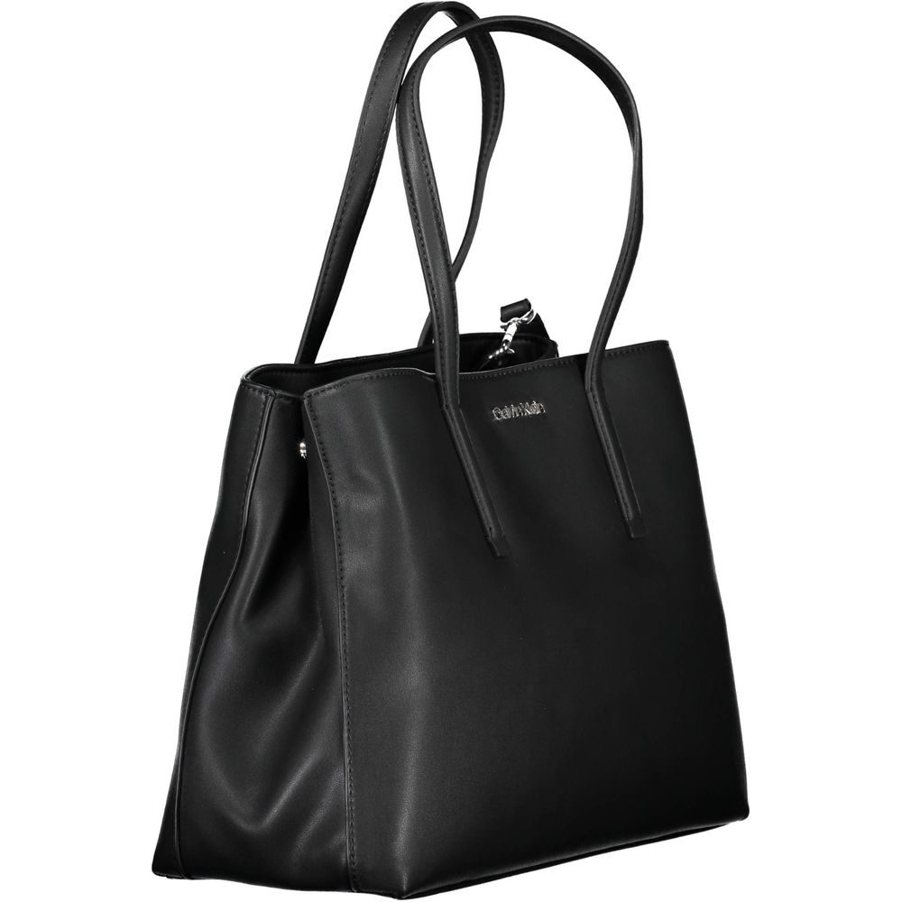 Sac à main pour femmes Calvin Klein en polyester noir, avec poignées élégantes et design moderne.
