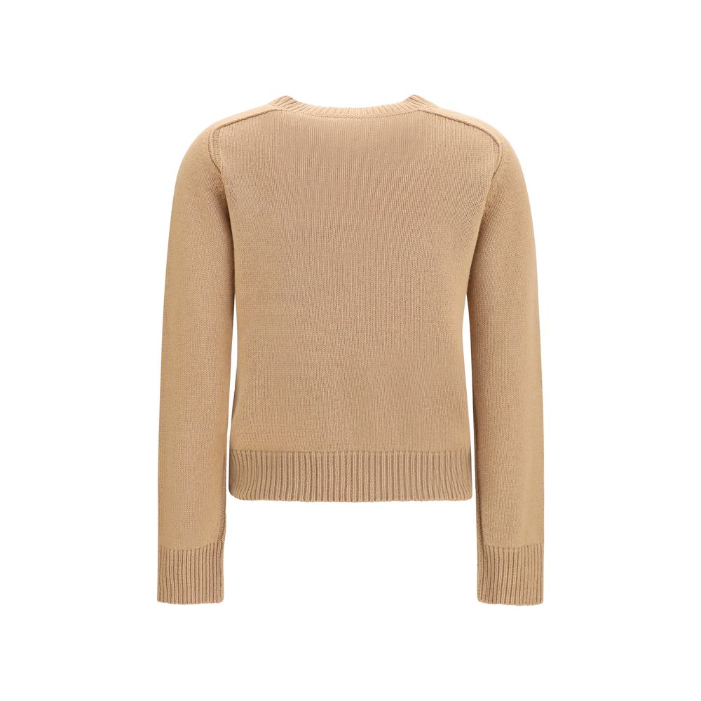 Pull en cachemire beige Burberry, doux et élégant, avec col rond et finition soignée, parfait pour un style chic et confortable.