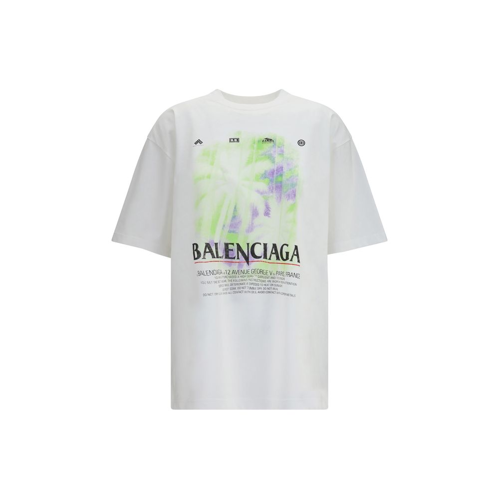 T-shirt blanc en coton de la marque Balenciaga, coupe classique et logo discret visible sur le devant.