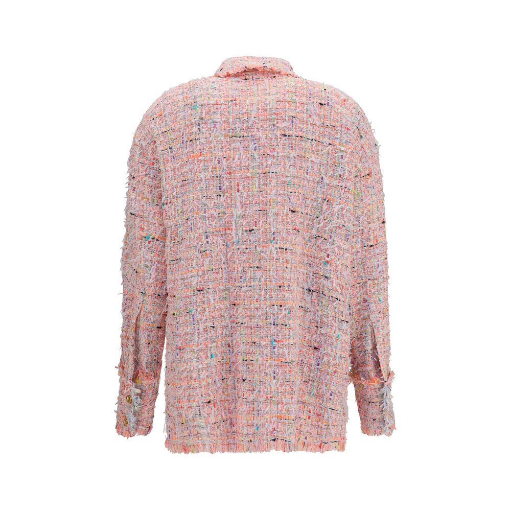 Chemise multicolore en polyamide de Balmain avec motif graphique, vue rapprochée du tissu et du design élégant.