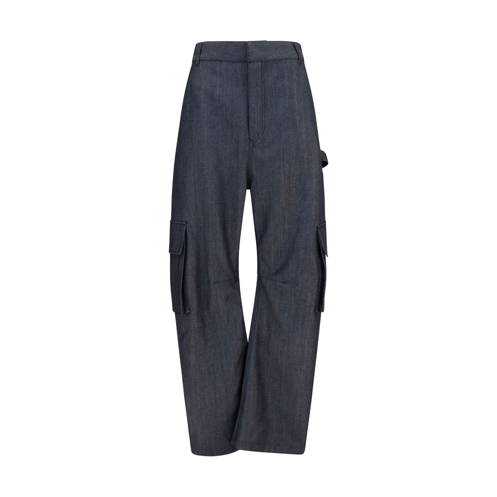Pantalon cargo en laine bleue de Balenciaga, style oversize avec détails modernes et coupe décontractée.