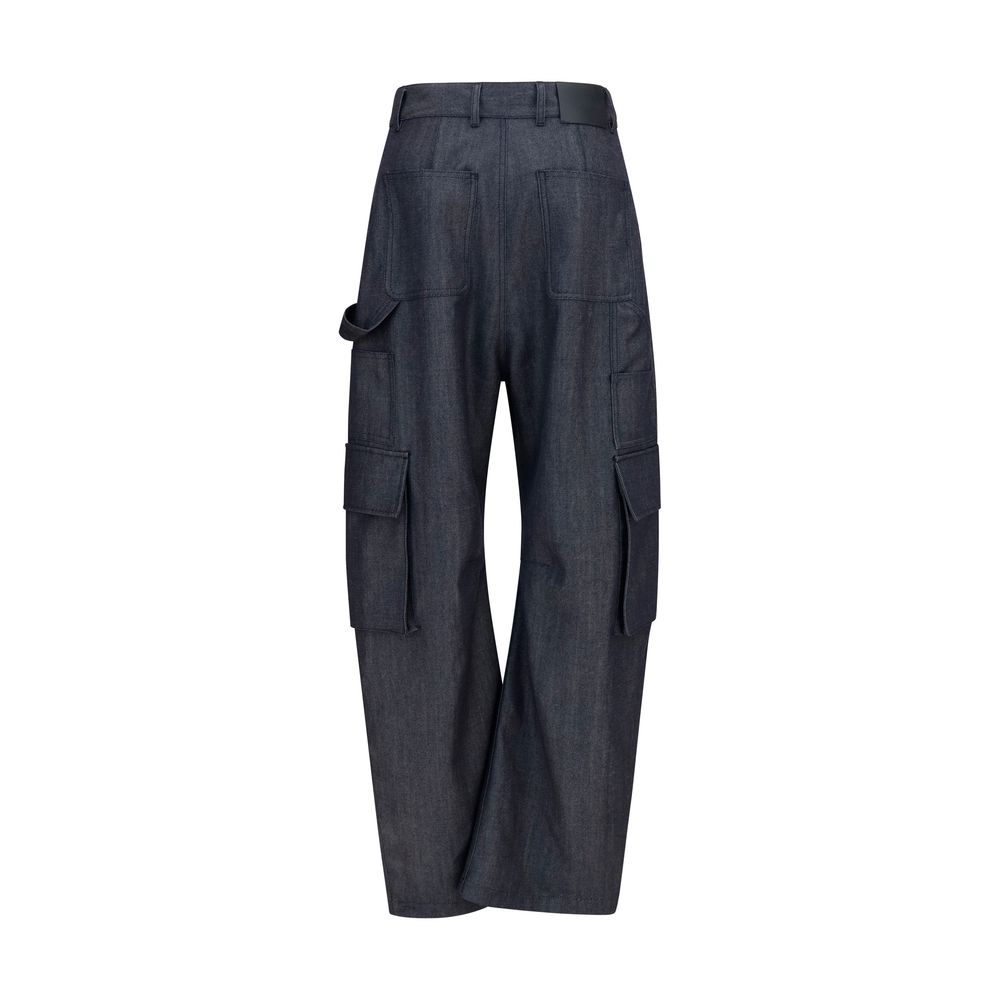 Pantalon cargo en laine bleue Balenciaga Oves Aries, coupe décontractée, avec poches latérales et détails modernes.
