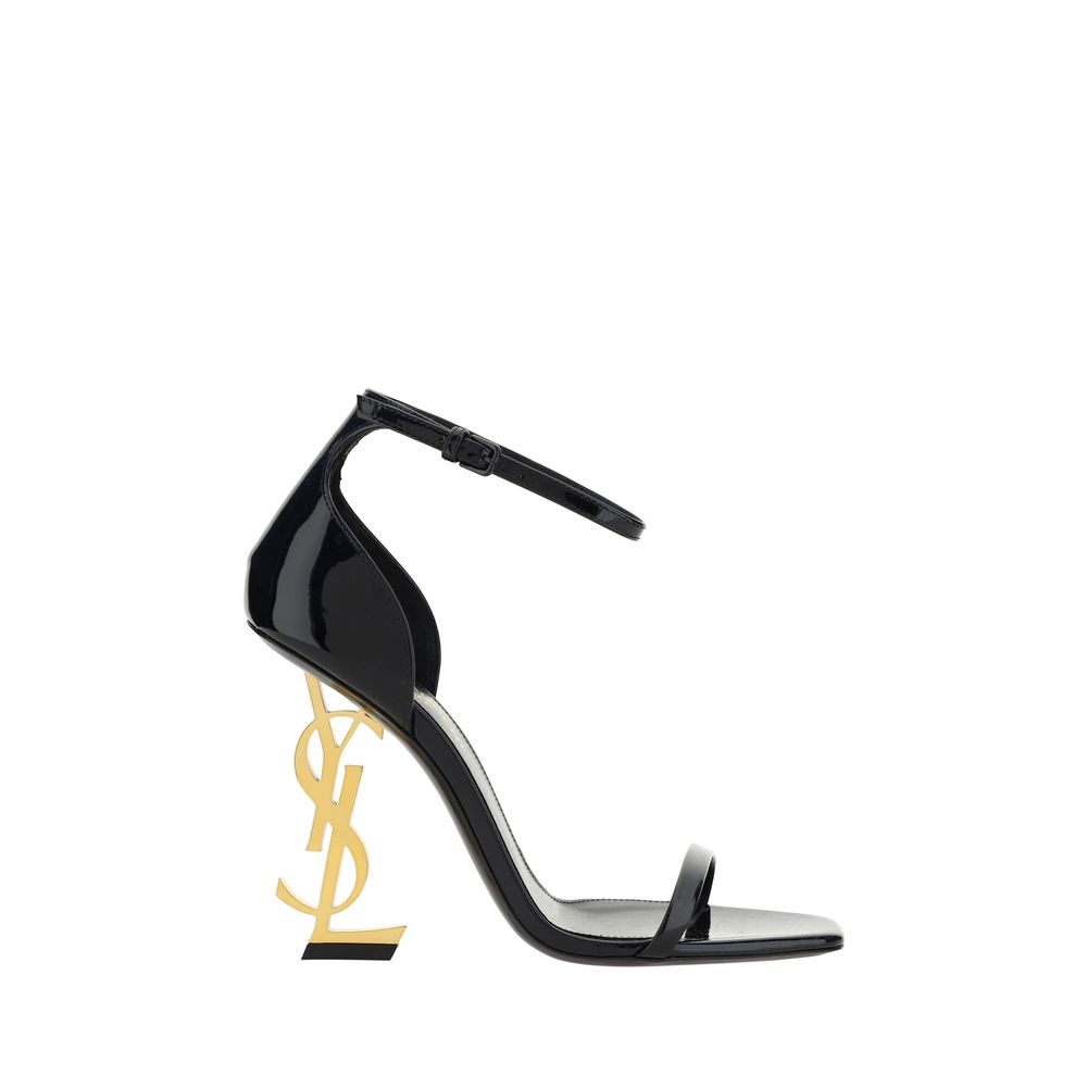 Sandales à talons stilettos Saint Laurent en cuir de veau noir Bos Taurus, élégantes et sophistiquées, vues de côté.