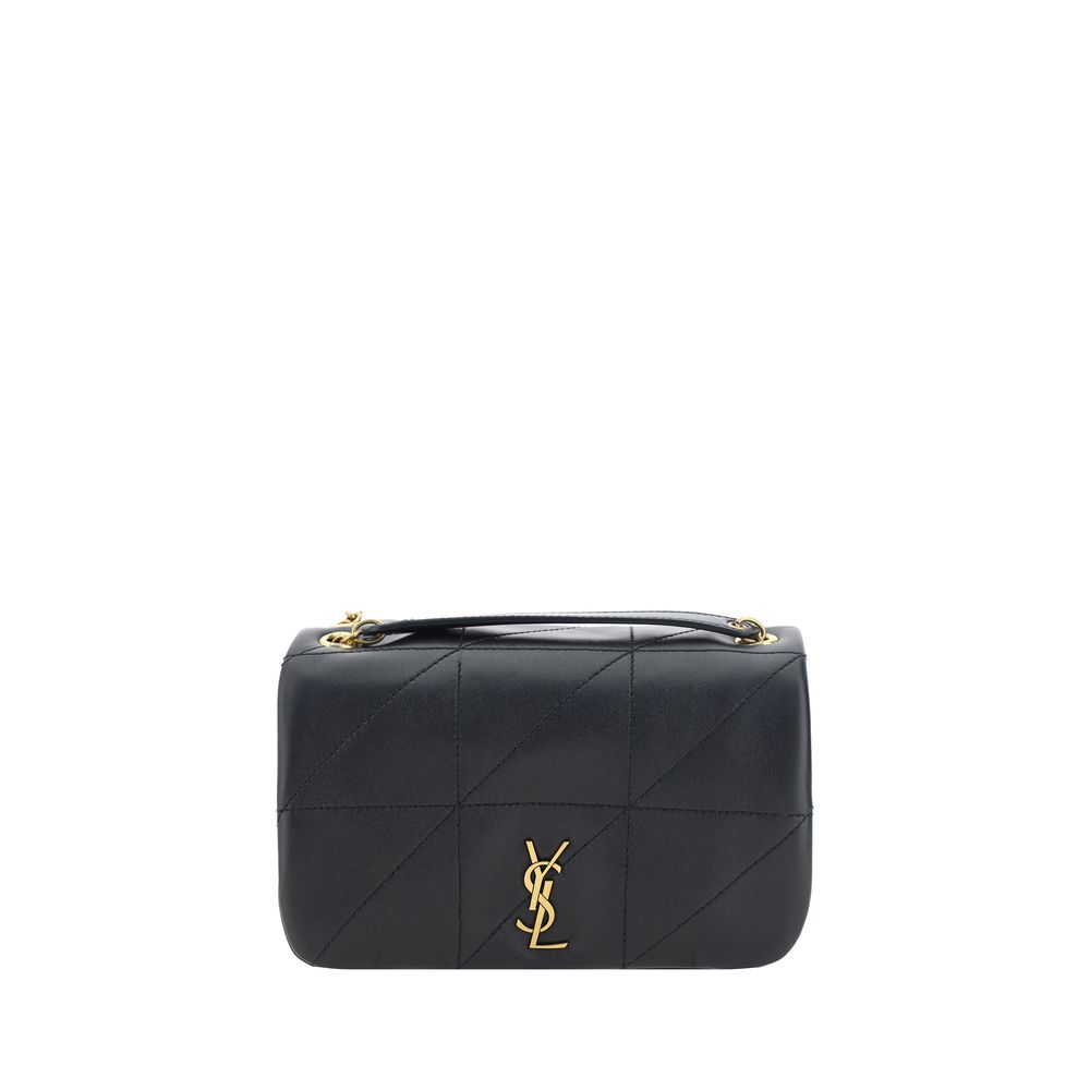Sac à épaule Saint Laurent en cuir d'agneau noir Ovis Aries, design élégant avec détails sophistiqués.