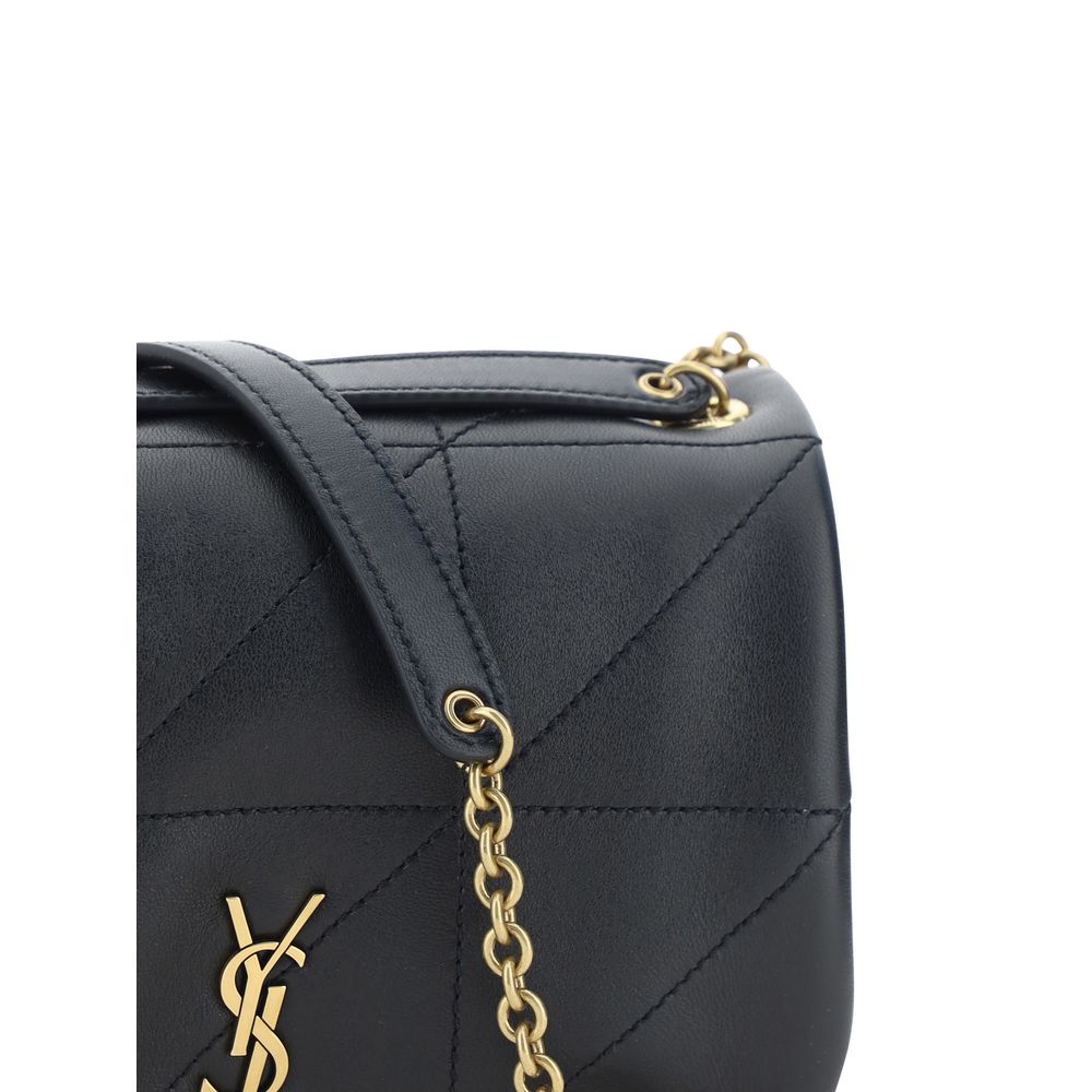 Sac à main Saint Laurent en cuir d'agneau noir Ovis Aries, sac à épaule élégant avec détails sophistiqués.