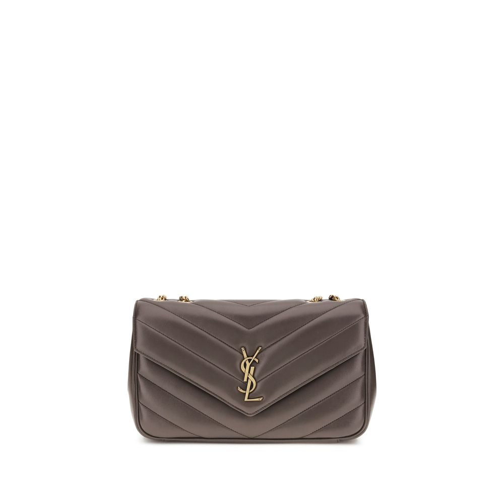 Sac à main Saint Laurent en agneau gris Ovis Aries avec bandoulière et détails élégants, vue de face.