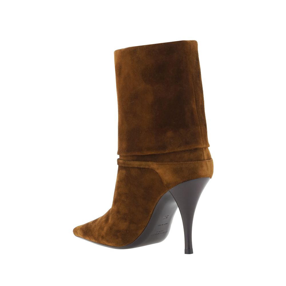 Bottes à talons hauts en cuir de veau marron Saint Laurent Bos Taurus, élégantes et sophistiquées.