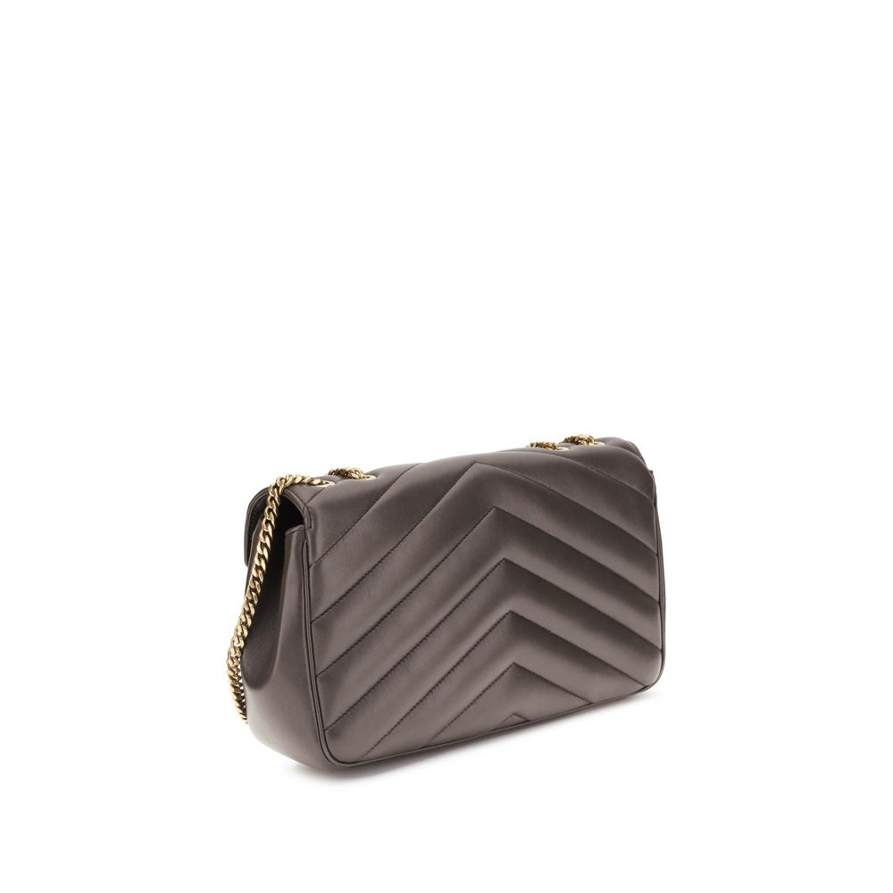 Sac à épaule Saint Laurent en agneau gris Ovis Aries, design élégant avec détail de la marque, vue de face.