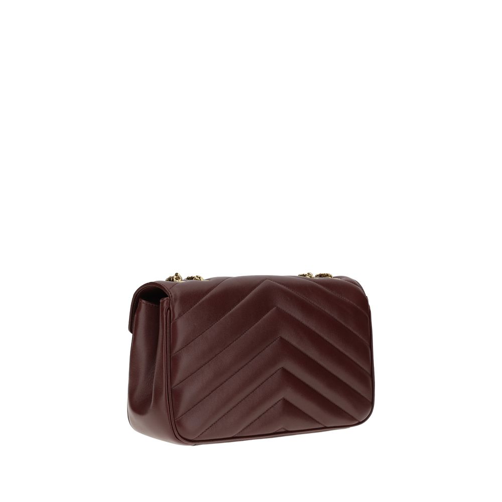 Sac à épaule Saint Laurent en cuir d'agneau bordeaux Ovis Aries avec détails élégants et finition raffinée.
