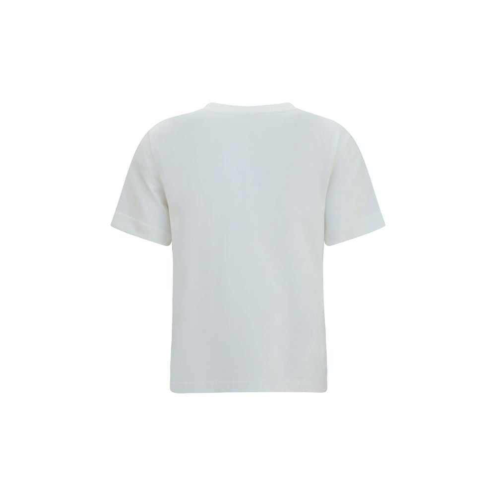 T-shirt blanc en coton de la marque Burberry, coupe classique et logo discret, porté sur un mannequin.