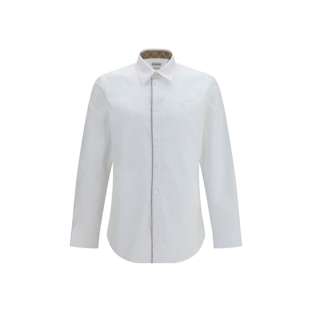 Chemise blanche en coton Burberry pour homme, style classique, avec col et boutons visibles.