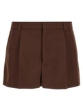 Shorts Bermuda en laine marron Gucci, style décontracté avec ceinture à boucle, vue de face, tissu texturé.