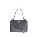 Sac à main Balenciaga en cuir de veau gris Bos Taurus avec logo emblématique, élégant et sophistiqué.