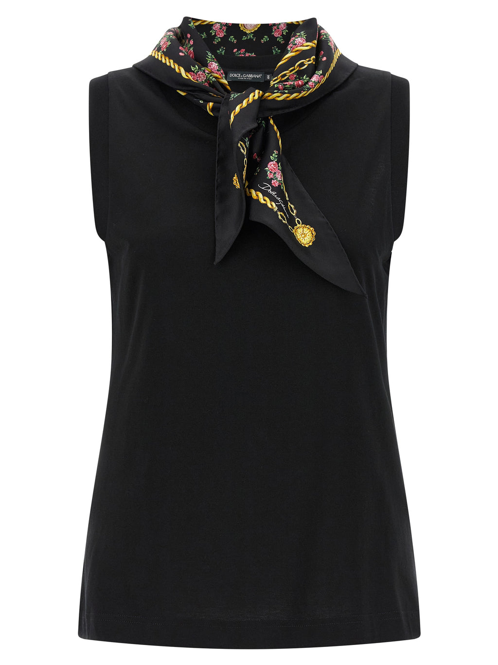 Dolce & Gabbana Schwarzes ärmelloses Baumwoll-T-Shirt