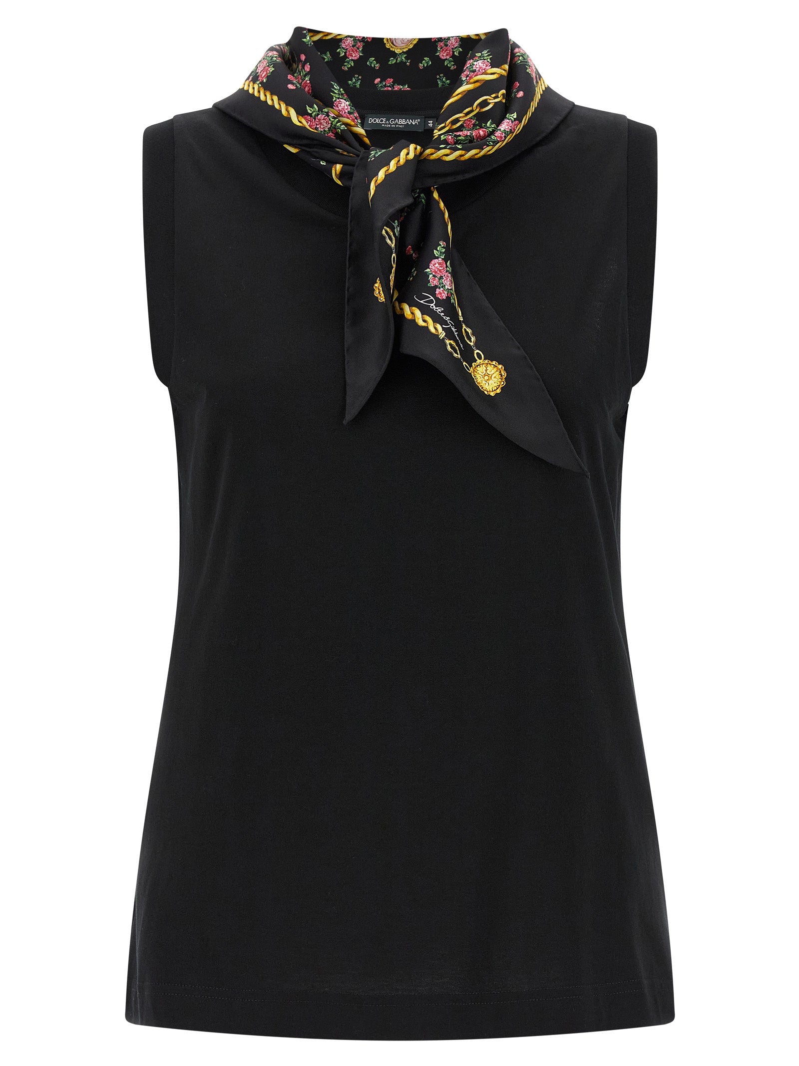 Dolce & Gabbana Schwarzes ärmelloses Baumwoll-T-Shirt