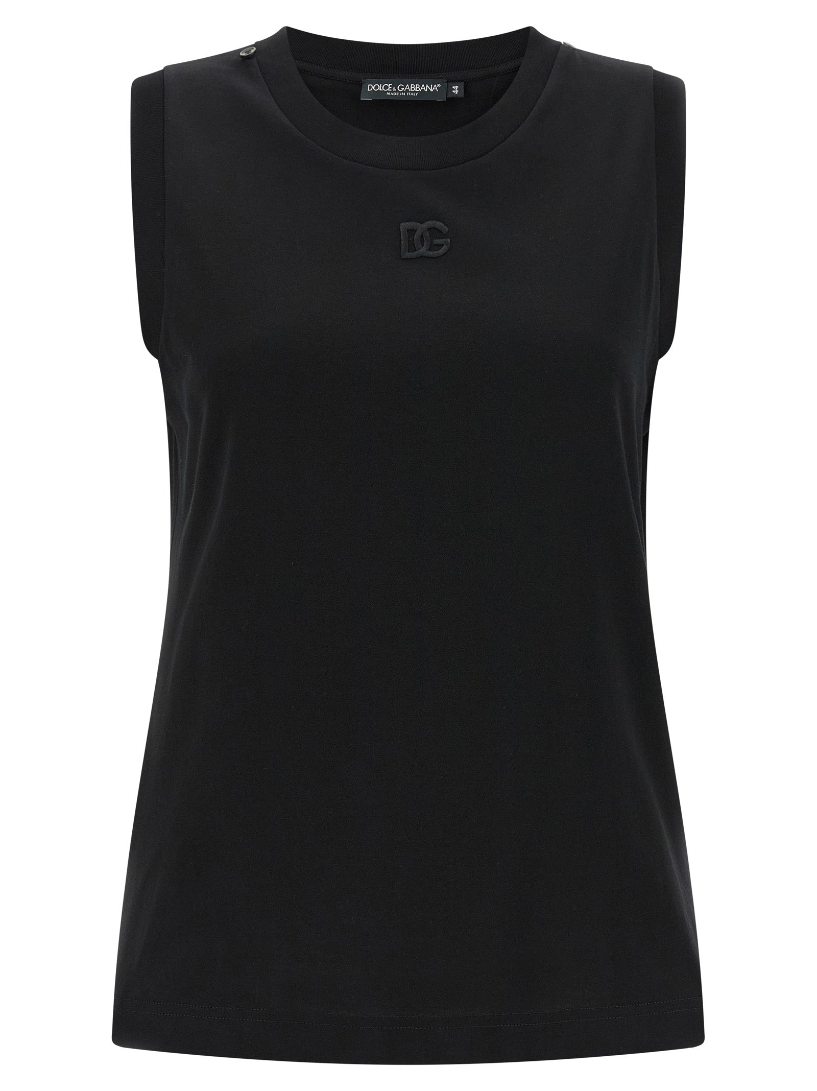 Dolce & Gabbana Schwarzes ärmelloses Baumwoll-T-Shirt