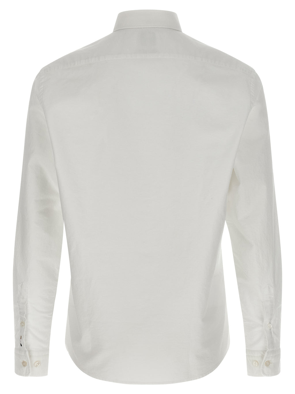 Chemise blanche en coton de la marque Hugo Boss, vue de face, avec col classique et boutons devant.