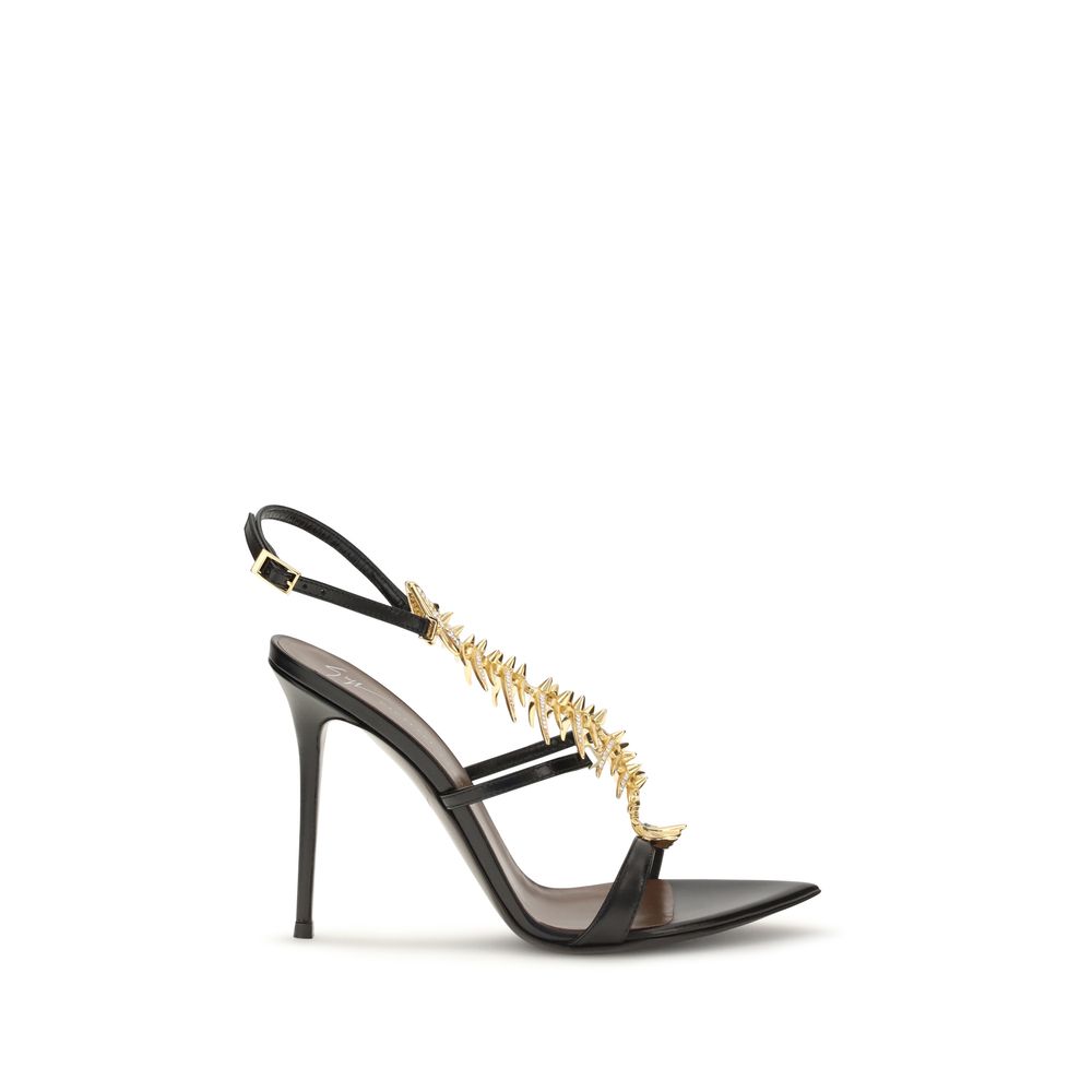 Sandales à talons stilettos en cuir de veau noir Giuseppe Zanotti Bos Taurus, élégant et sophistiqué.