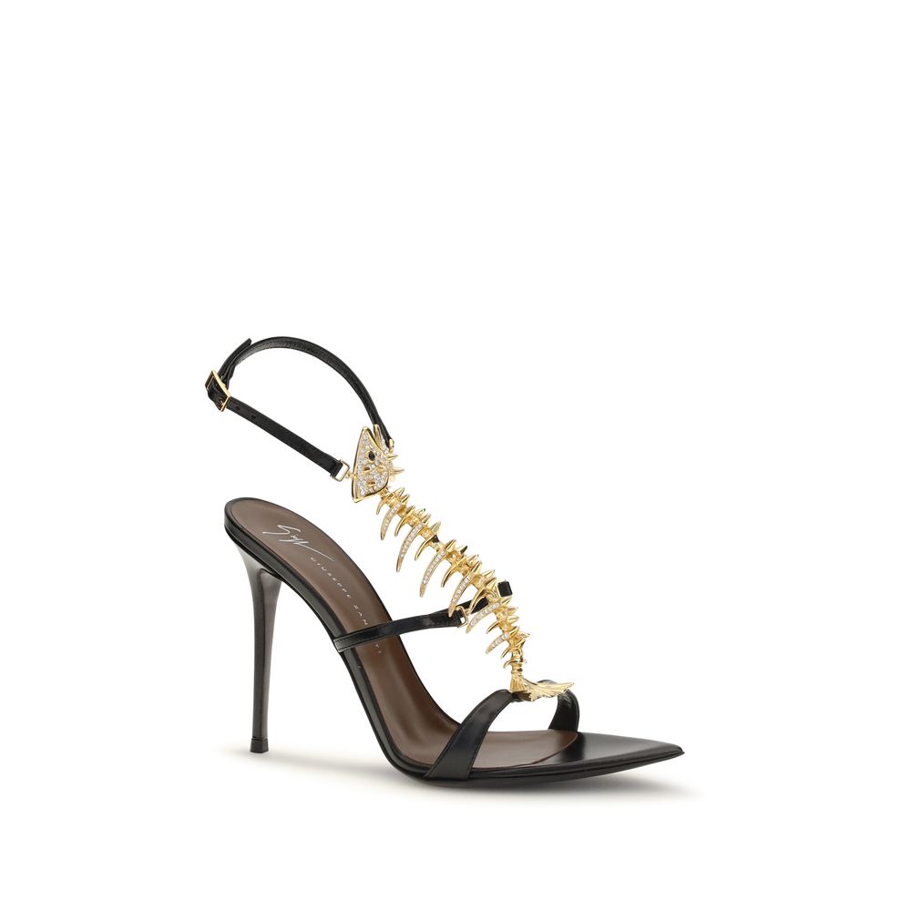 Sandales à talons stilettos en cuir de veau noir Giuseppe Zanotti Bos Taurus, design élégant et sophistiqué.