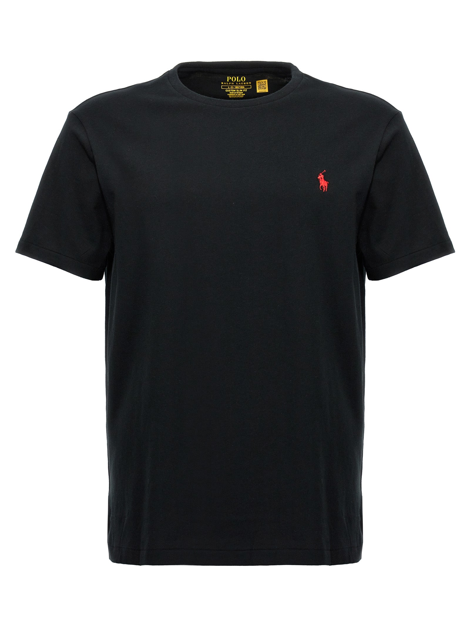 T-shirt en coton noir de Polo Ralph Lauren, coupe classique, avec logo emblématique sur la poitrine.