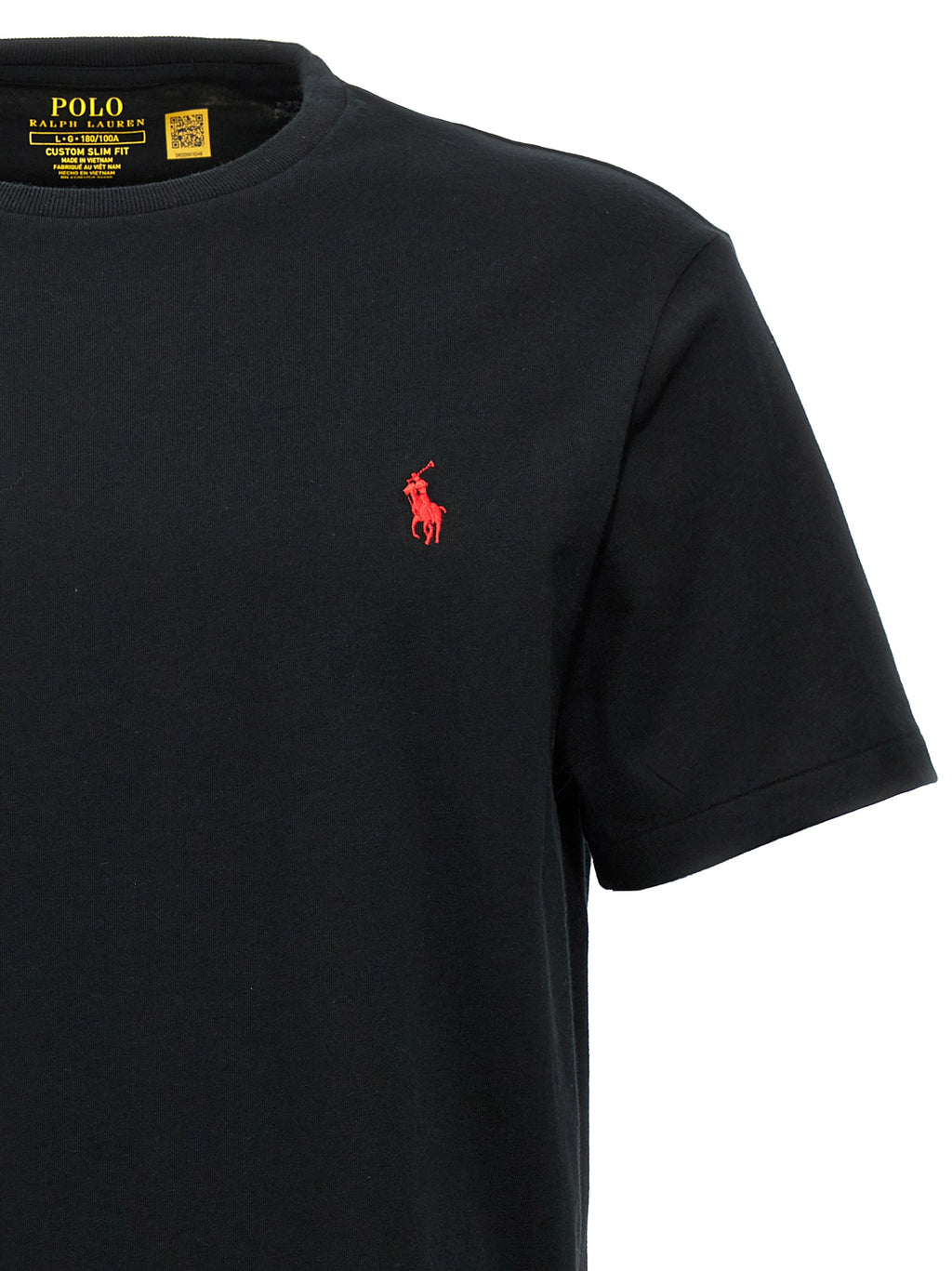 T-shirt en coton noir de Polo Ralph Lauren, classique, avec logo brodé sur la poitrine, vue de face.