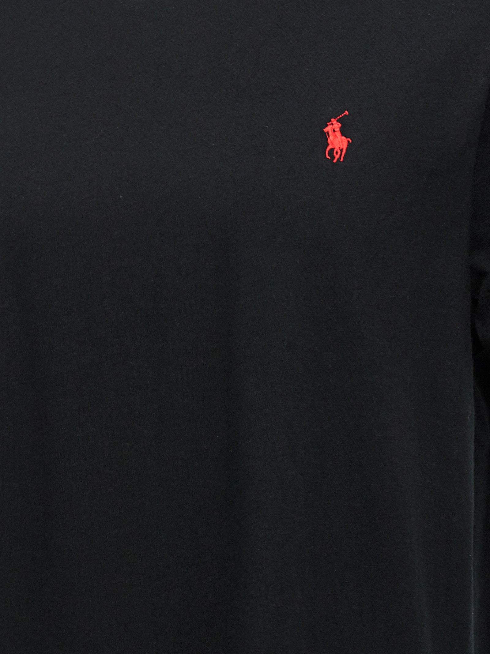 T-shirt en coton noir Polo Ralph Lauren avec col rond et logo brodé sur la poitrine, vue de face.
