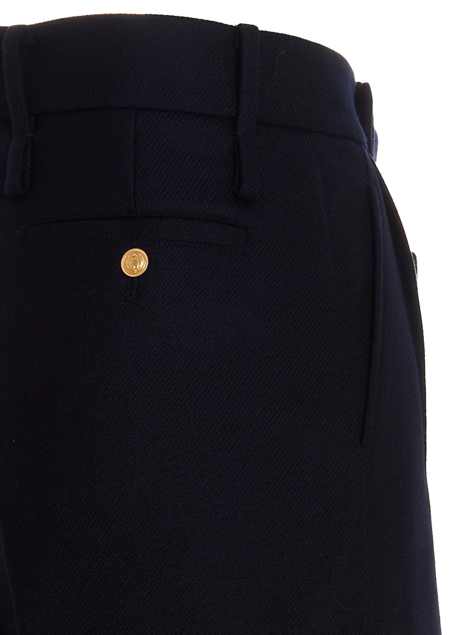 Pantalons décontractés en cachemire bleu de Gucci, coupe confortable et élégante, parfaits pour un style chic et décontracté.