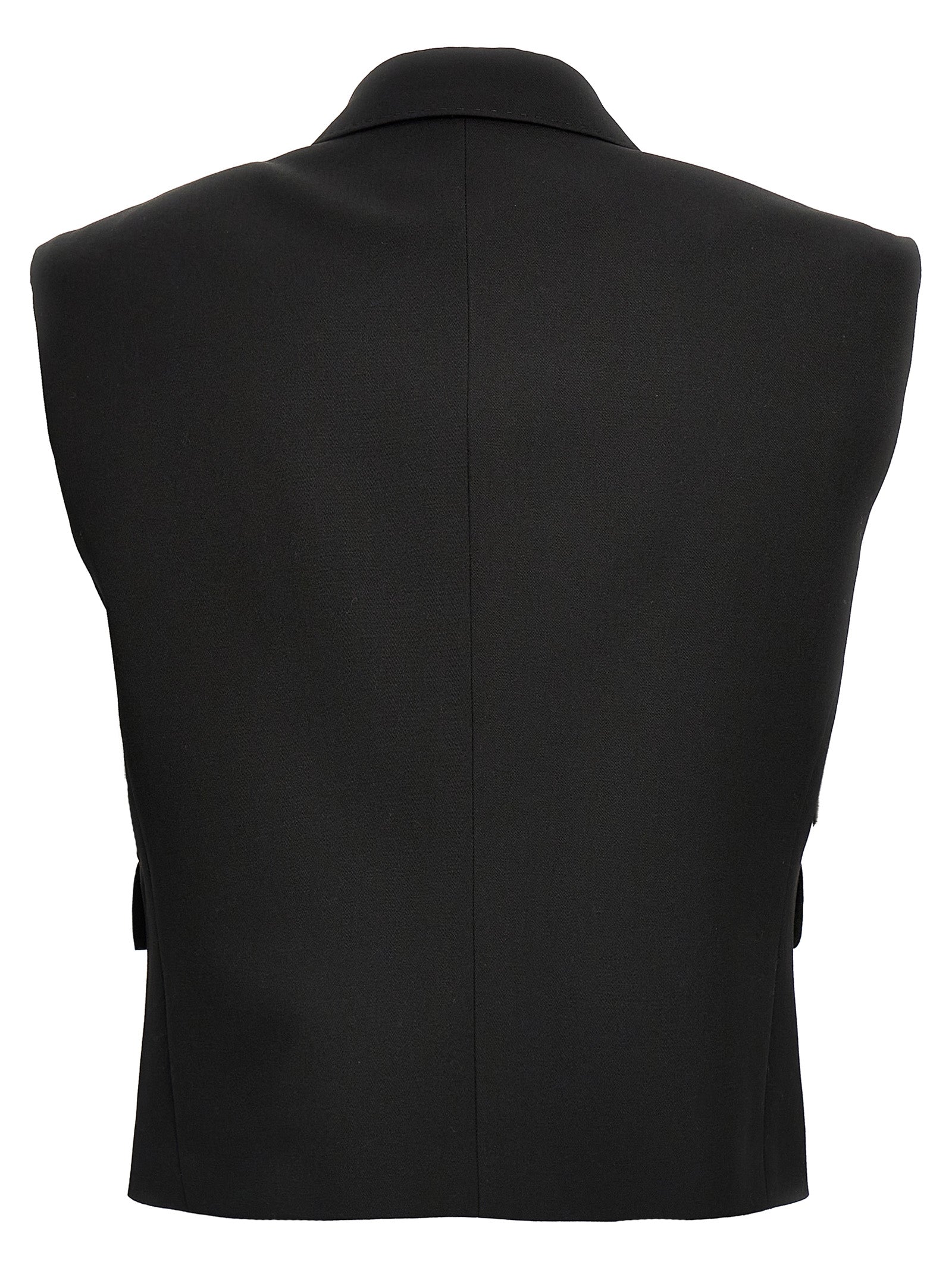 Veste en soie noire sans manches de Dolce & Gabbana, élégante et sophistiquée, vue de face sur un fond neutre.