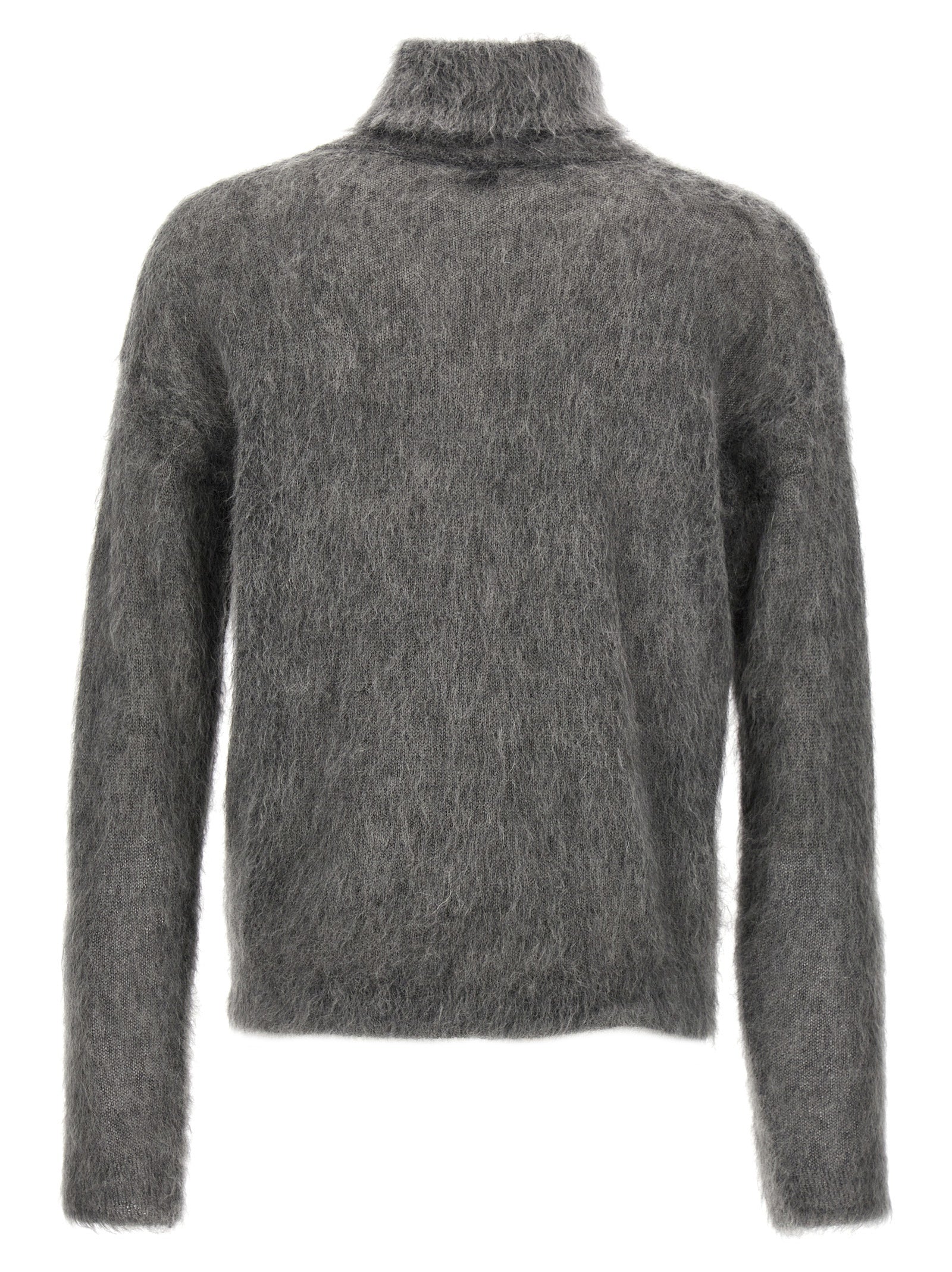Cardigan en laine grise de Saint Laurent, vue de face, détails du col et des boutons, vêtement élégant et confortable.