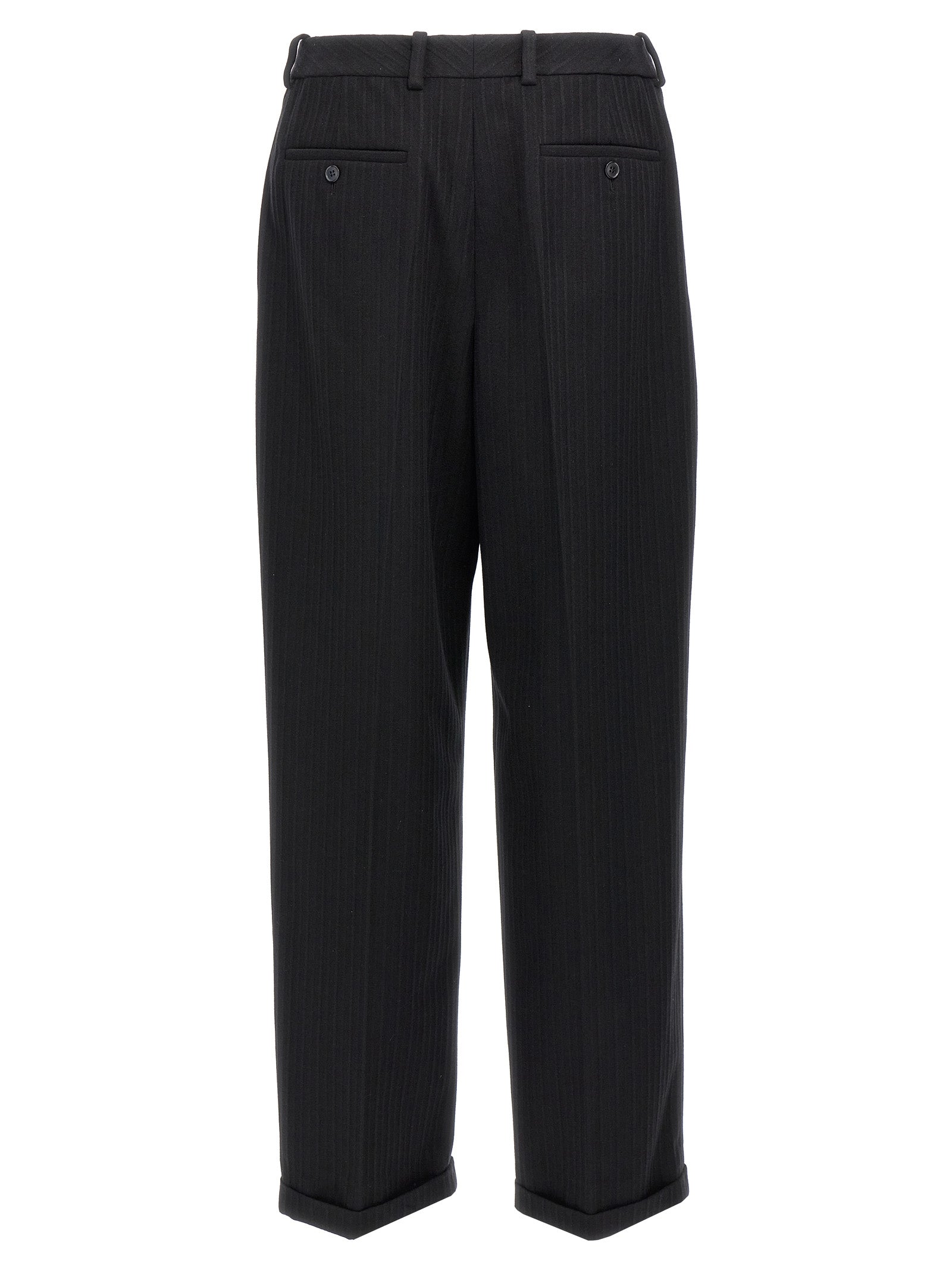 Pantalon de costume en laine noire Saint Laurent pour homme, coupe élégante et ajustée, vue de face.