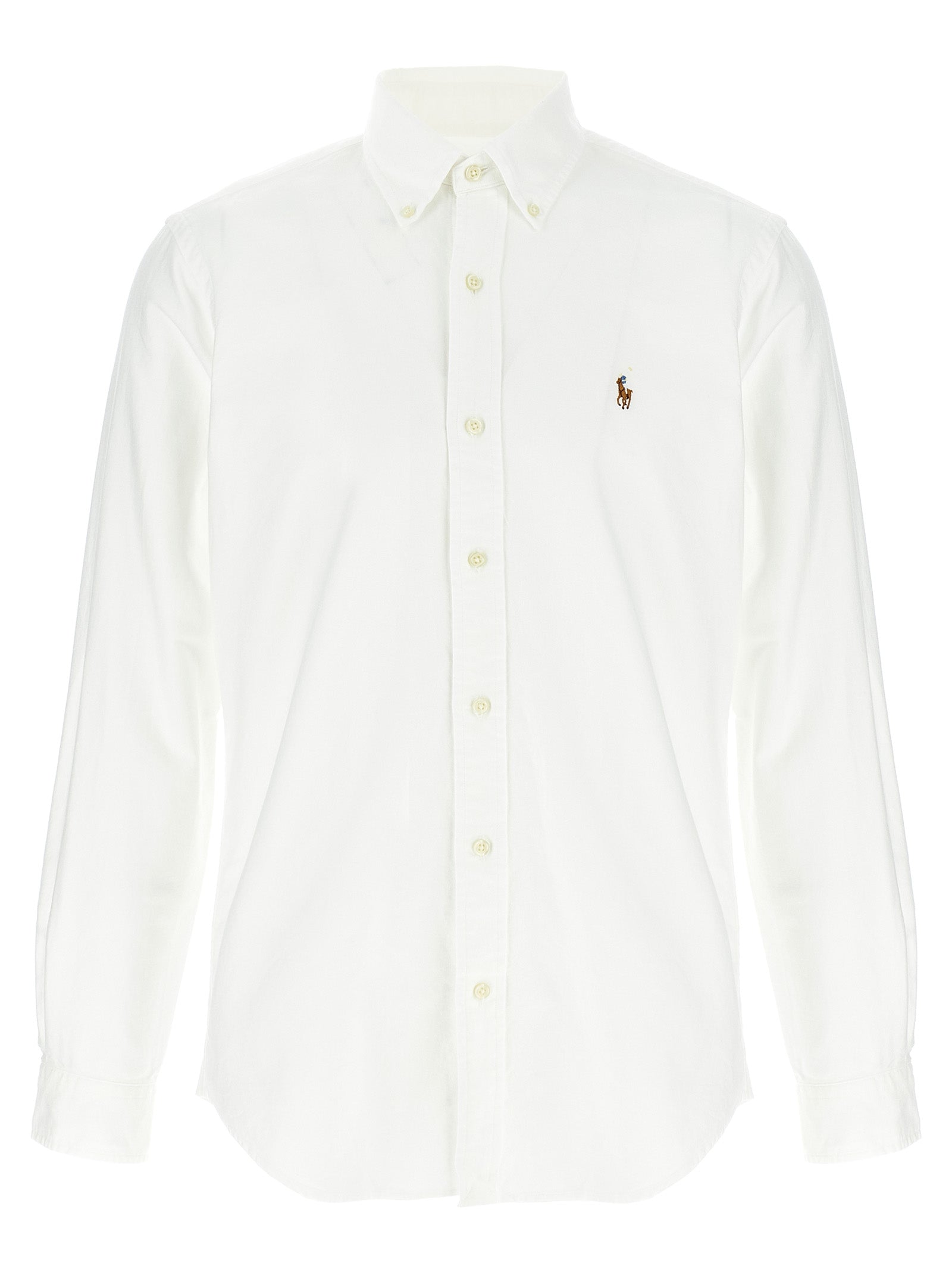 Chemise blanche en coton Polo Ralph Lauren avec col classique et manches longues, vue de face.