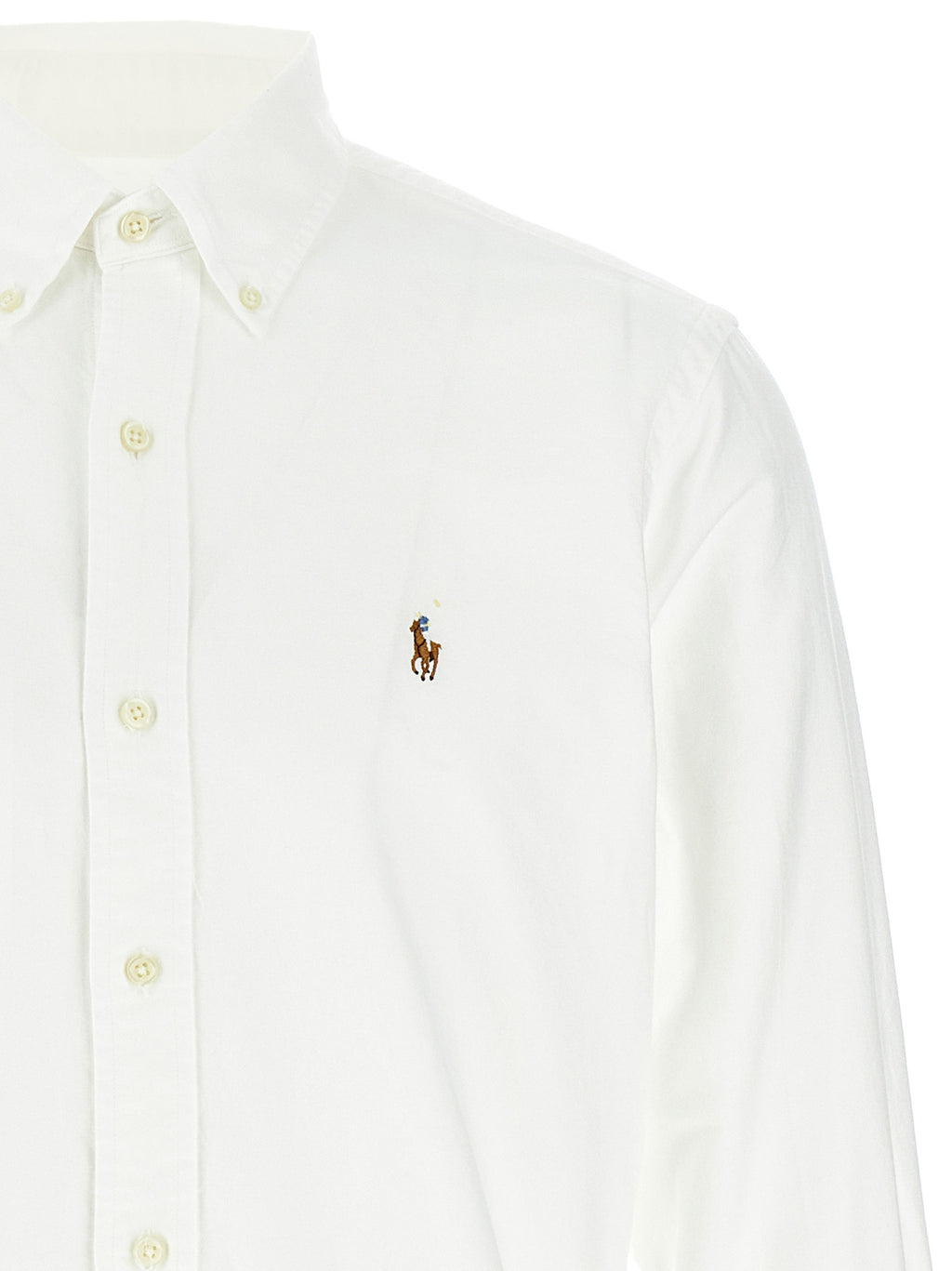 Chemise blanche en coton Polo Ralph Lauren, col classique, manches longues, coupe élégante, visible sur l'image.