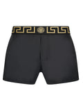 Shorts de bain en polyester multicolores Versace avec logo, design élégant et coloré, parfait pour la plage ou la piscine.