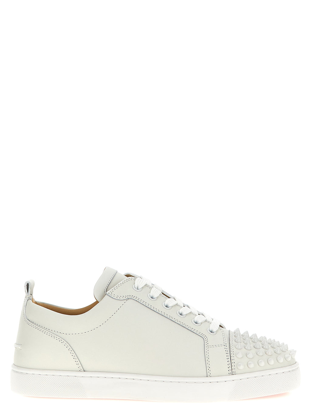 Baskets basses en cuir de veau blanc de Christian Louboutin, chaussures décontractées pour homme avec semelle colorée.
