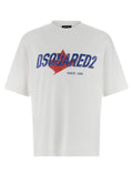 T-shirt blanc en coton de Dsquared², vêtement décontracté avec logo discret, porté sur un mannequin.