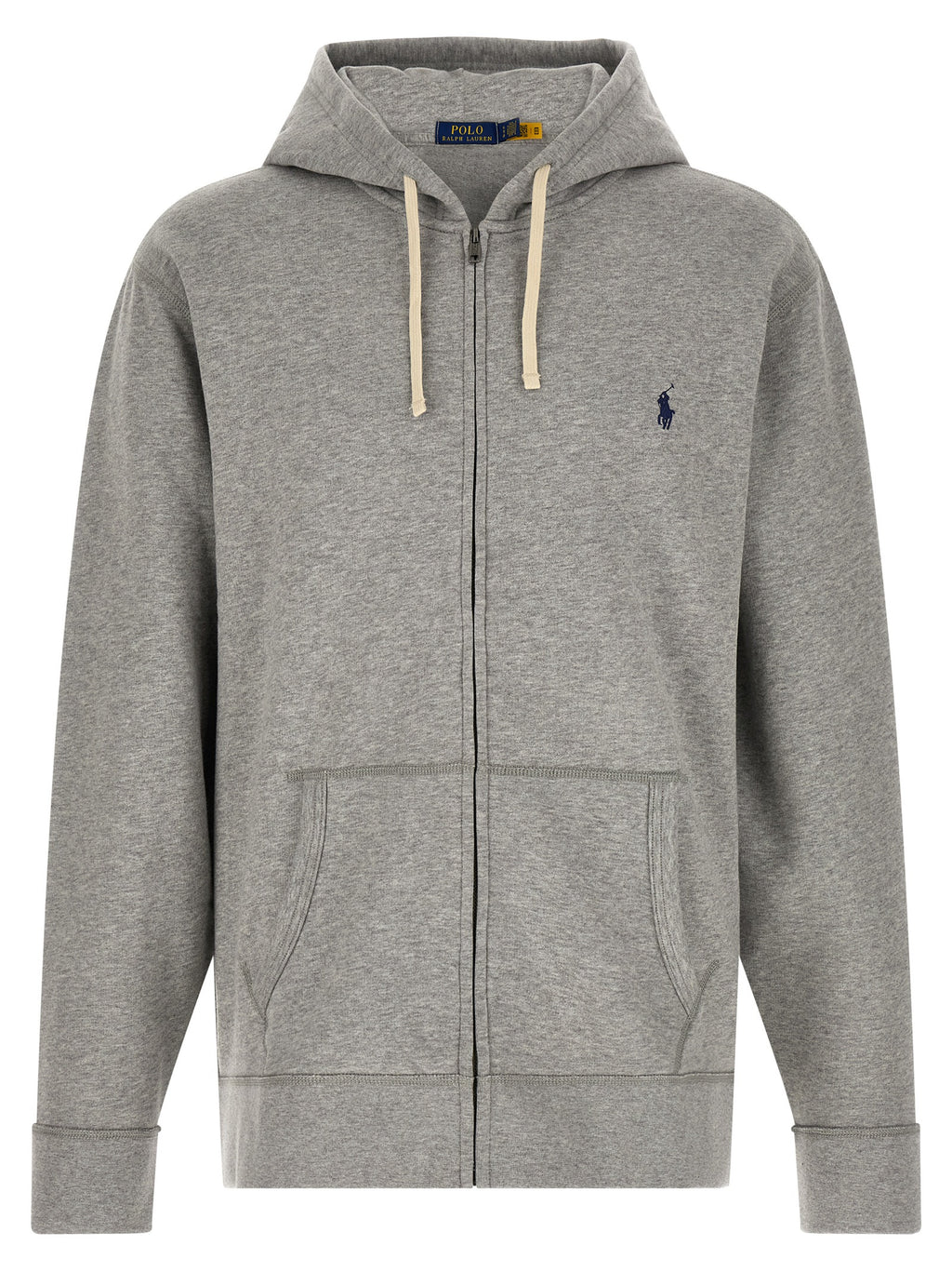 Sweatshirt en coton gris de Polo Ralph Lauren, logo brodé sur la poitrine, vêtement décontracté pour homme.