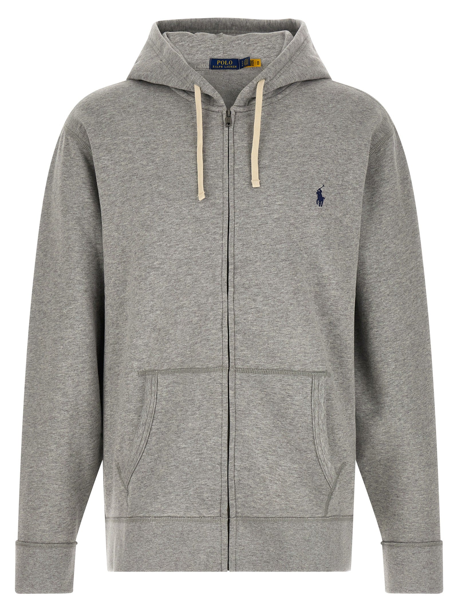 Sweatshirt en coton gris de Polo Ralph Lauren, logo brodé sur la poitrine, vêtement décontracté pour homme.
