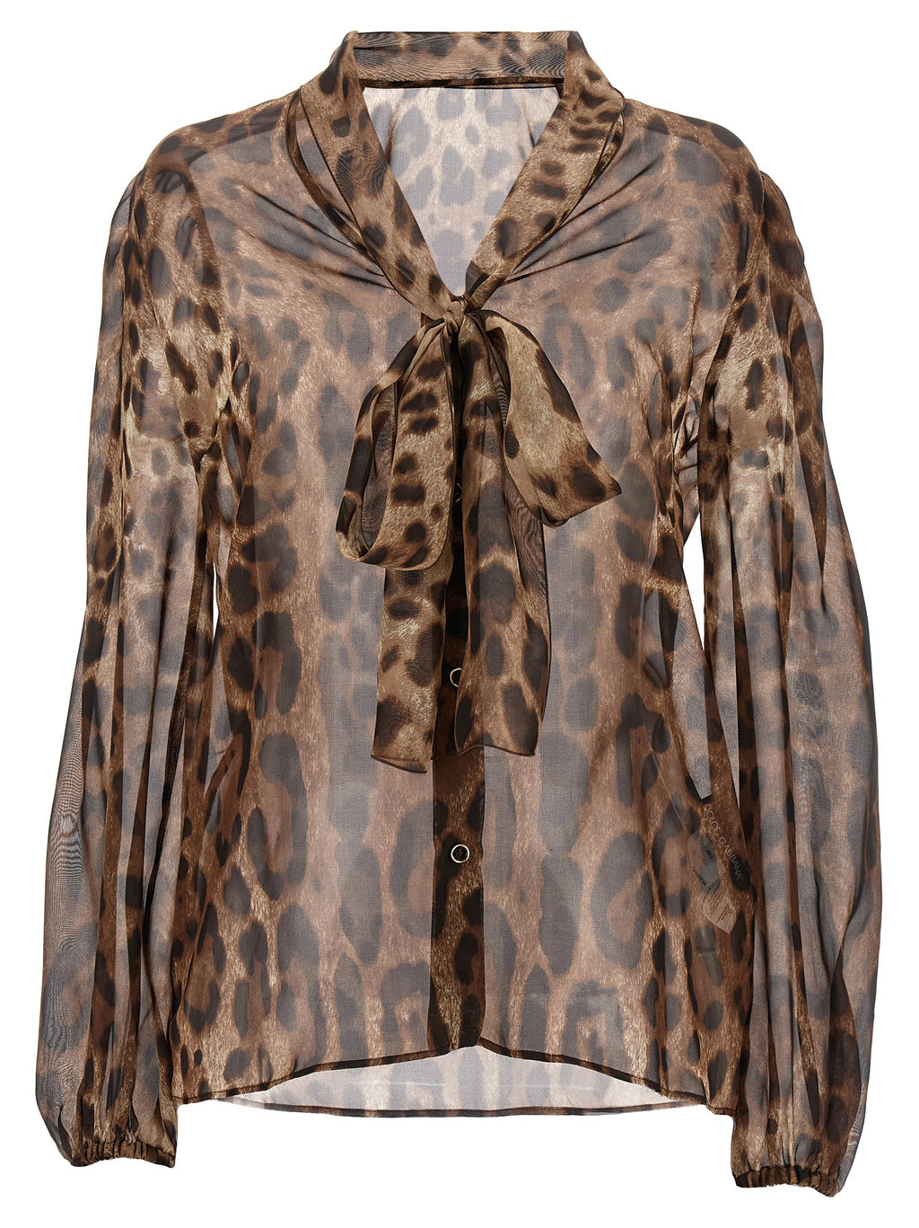 Blouse en soie multicolore Dolce & Gabbana avec détails élégants et coupe fluide, vue de face sur fond neutre.