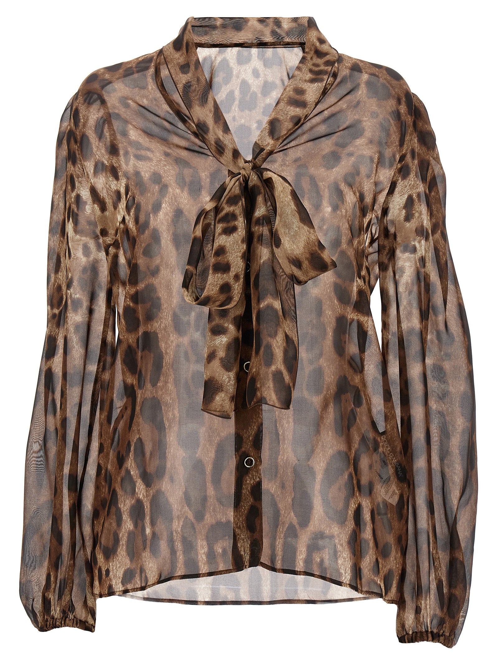 Blouse en soie multicolore Dolce & Gabbana avec détails élégants et coupe fluide, vue de face sur fond neutre.