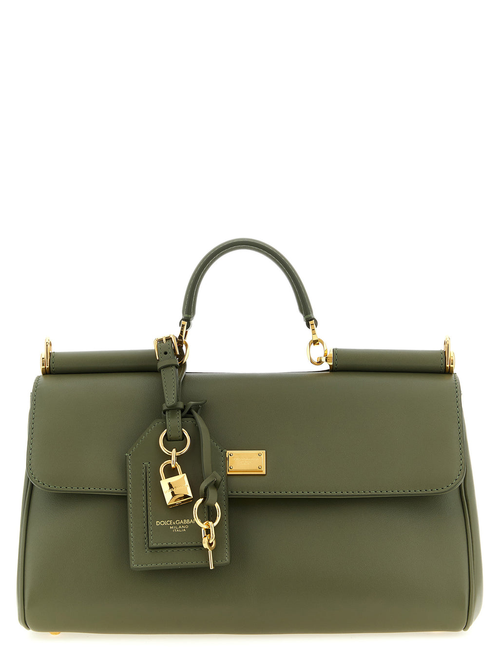 Sac à main Dolce & Gabbana en cuir de veau bicolore, avec poignée élégante et détails sophistiqués.