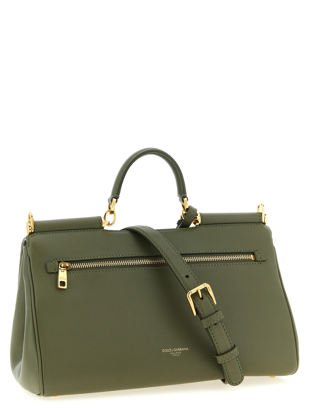 Sac à main Dolce & Gabbana en cuir de veau bicolore, design élégant et sophistiqué, avec poignées et détails de luxe.